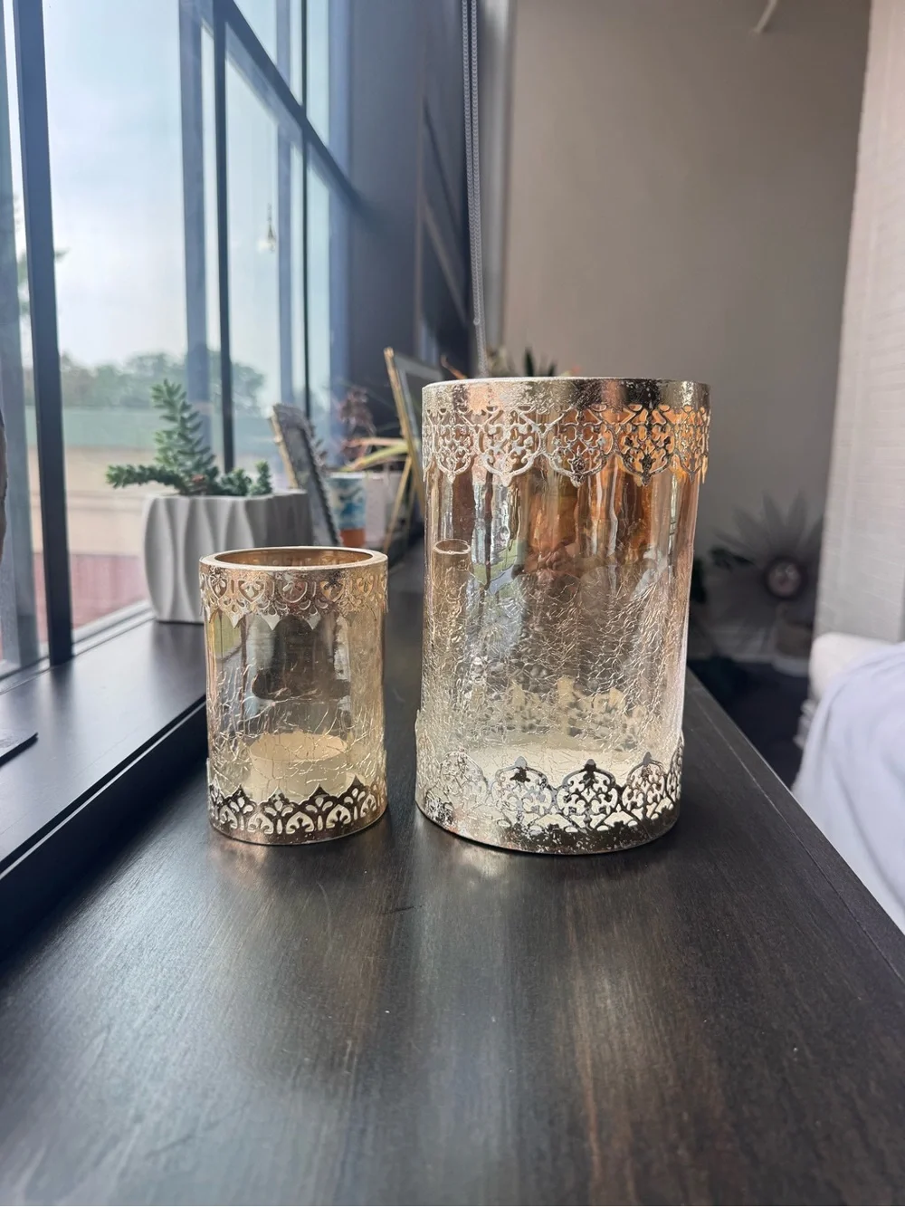 Pier 1 Gold Glass Candle Holders - Set of 2